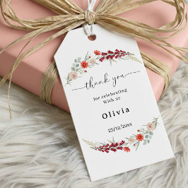 Thank you boho floral Baby Shower red wildflower  ギフトタグ