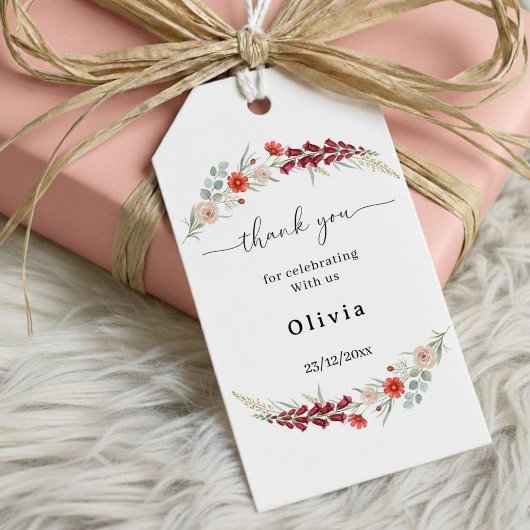 Thank you boho floral Baby Shower red wildflower  ギフトタグ