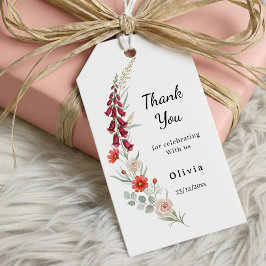 Thank you Boho floral Baby Shower red wildflower ギフトタグ