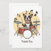 Thank You Boston Terrier Dog Playing Drums サンキューカード (正面/裏面)