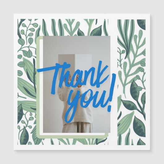 Thank You Botanical Greenery Card with Blue Brush  (正面)