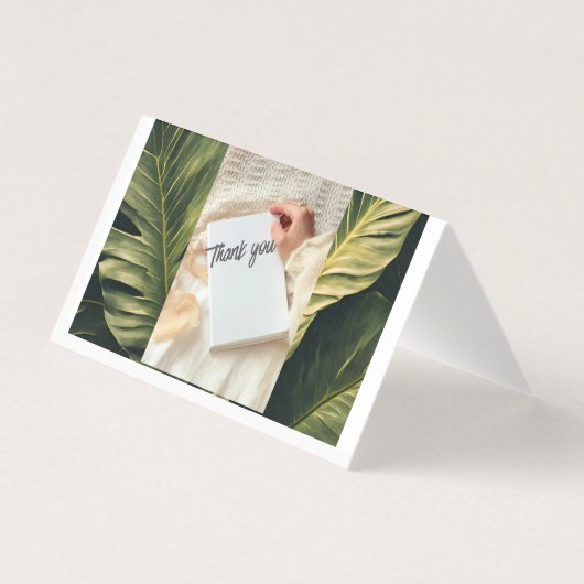 Thank You Botanical Greenery Card with Blue Brush  (正面)