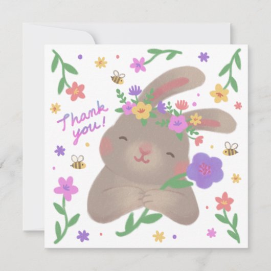 Thank You: Bunny with Flowers 招待状 (正面)