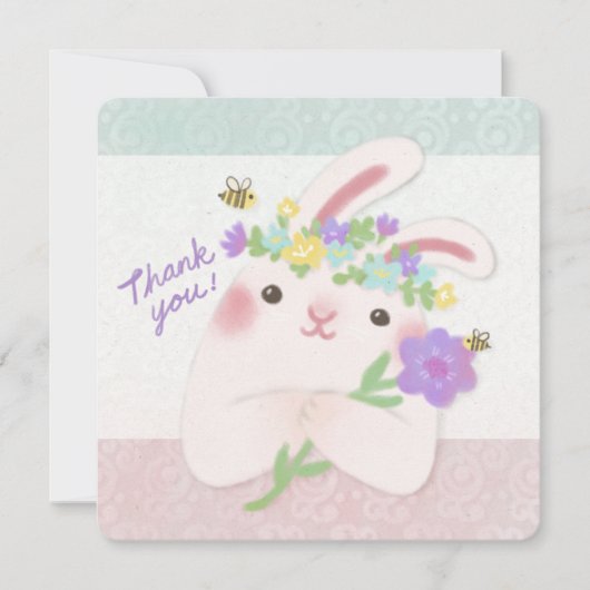 Thank You: Bunny with Flowers Illustration 招待状 (正面)