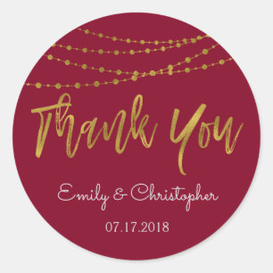 Thank You Burgundy and Gold Foil String Lights ラウンドシール