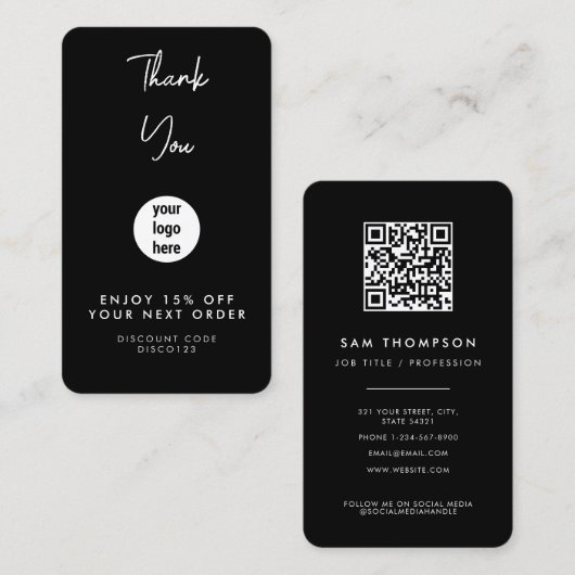 Thank You Business Logo Black Discount Card 名刺 (正面/裏面)