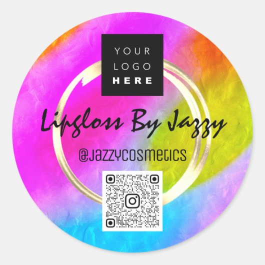 Thank You Business QRコードロゴピンク金ゴールド ラウンドシール (正面)