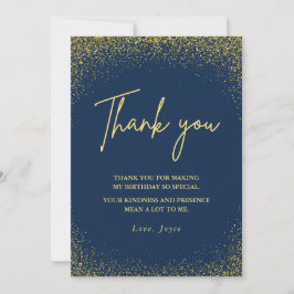 Thank you card 75th birthday Gold Navy Glam 招待状