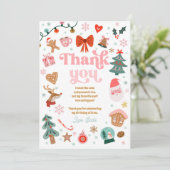 Thank You Card Christmas Birthday Pink Holidays 招待状 (スタンド正面)