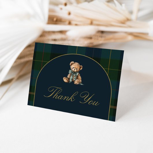 Thank You Card Classic Dark Green + Blue Plaid サンキューカード
