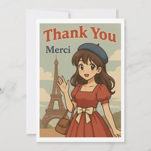 Thank You Card - French Anime Girl in Paris サンキューカード (正面)