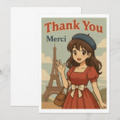Thank You Card - French Anime Girl in Paris サンキューカード (正面/裏面)