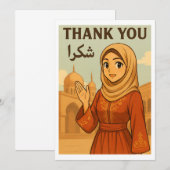 Thank You Card - Hijabi Anime Girl in Arabic Style サンキューカード (正面/裏面)