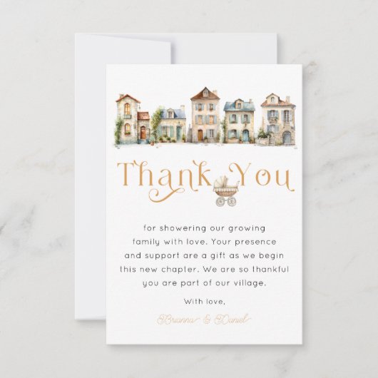 Thank You Card – It Takes a Village Baby Shower サンキューカード (正面)
