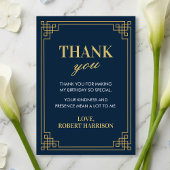 Thank You Card Navy Gold Art Deco 80th Birthday サンキューカード