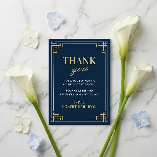 Thank You Card Navy Gold Art Deco 80th Birthday サンキューカード