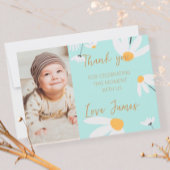 Thank you card template with photo of Daisy, blue  サンキューカード
