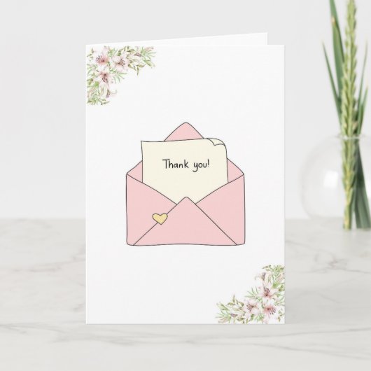 Thank You Card with an Envelope and a Floral Trim カード (正面)