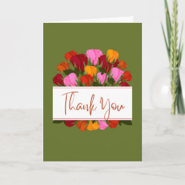Thank you card with tulips and a green background カード