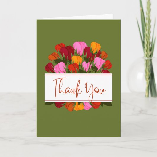 Thank you card with tulips and a green background カード (正面)