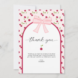 Thank you Cherry on Top Baby Shower Coquette Pink サンキューカード