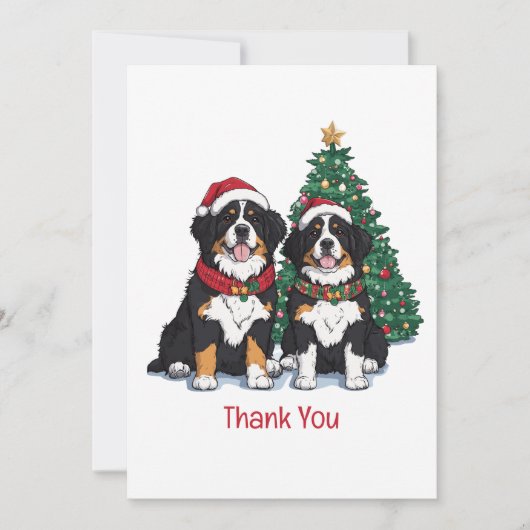 Thank You Christmas Bernese Mountain Dogs サンキューカード (正面)