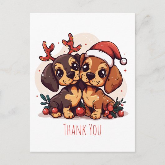 Thank You Christmas Dachshund Dogs ポストカード (正面)