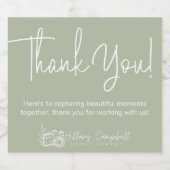 Thank You Client Gift パーソナライズされた Logo Sage Green スパークリングワインラベル (シングルラベル)