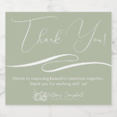 Thank You Client Gift パーソナライズされた Logo Sage Green スパークリングワインラベル (シングルラベル)