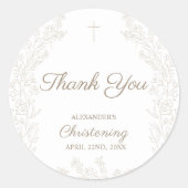 Thank You Cross Flowers Christening Baptism ラウンドシール (正面)