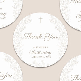 Thank You Cross Flowers Christening Baptism ラウンドシール