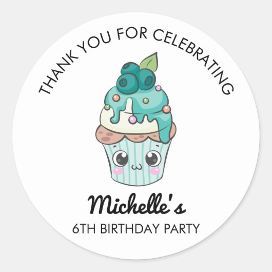 Thank You Cupcake Theme Birthday Party Sticker ラウンドシール (正面)