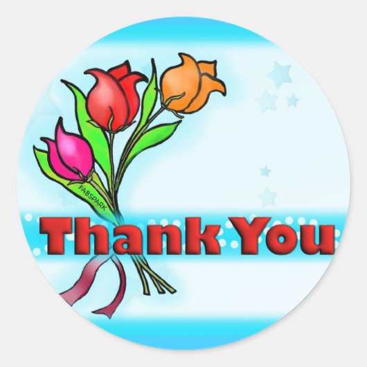 THANK YOU CUTE CARTOON flowersスタンプ ラウンドシール (正面)