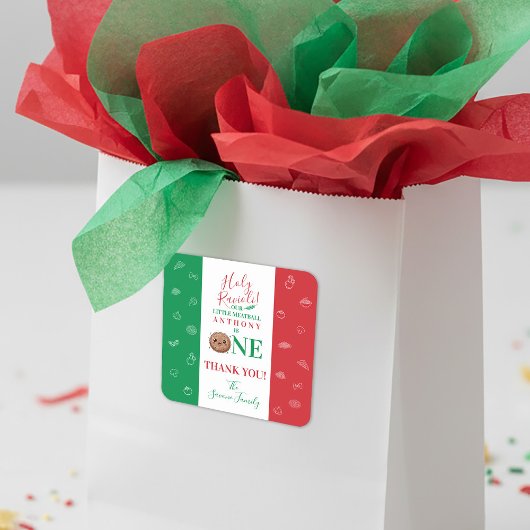 Thank You Cute Meatball First Birthday Party  スクエアシール