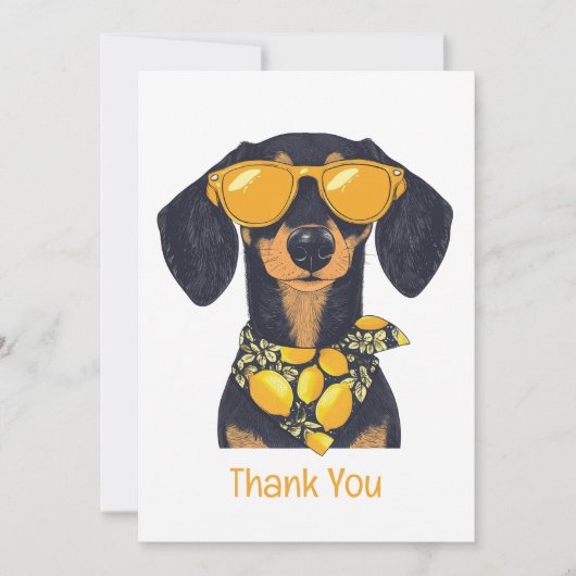 Thank You Dachshund Dog Sunglasses Lemons サンキューカード (正面)
