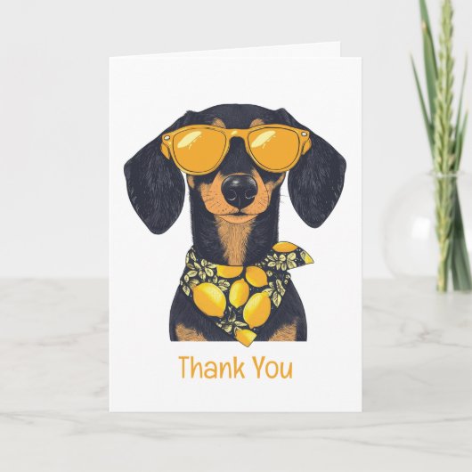 Thank You Dachshund Dog Sunglasses Lemons サンキューカード (正面)