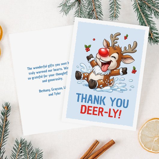 Thank You Deer-ly! Cute Reindeer Christmas サンキューカード