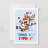 Thank You Deer-ly! Cute Reindeer Christmas サンキューカード (正面)