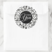 Thank You Doodle Curls Black and White ラウンドシール (バッグ)