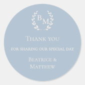 Thank you dusty blue monogrammed wedding ラウンドシール (正面)