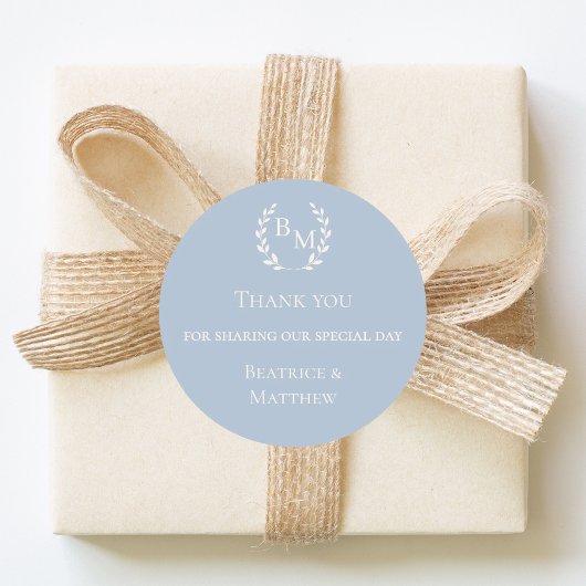 Thank you dusty blue monogrammed wedding ラウンドシール