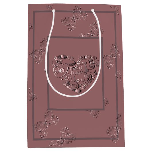 "Thank you" Dusty Rose ミディアムペーパーバッグ (正面)