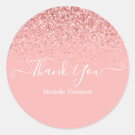 Thank you elegant fashionable dark pink glitter fo ラウンドシール