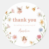 Thank you Fairy Colorful Widflower Girls Birthday ラウンドシール (正面)