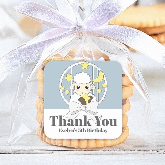 Thank You Farm Animal Little Sheep Kids Birthday スクエアシール