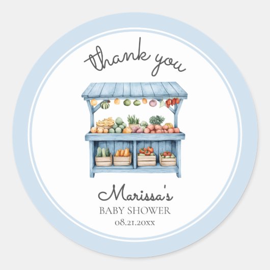 Thank You Farmers Market Boy Baby Shower ラウンドシール (正面)