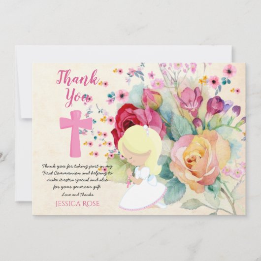 THANK YOU First Holy Communion Cards Girl Themed サンキューカード (正面)