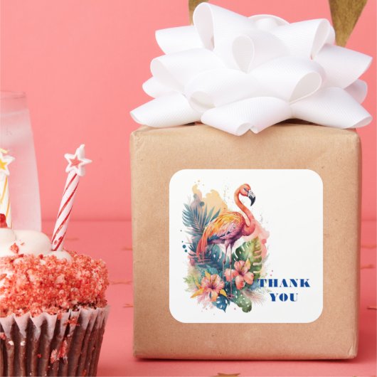 Thank You Flamingo  スクエアシール (パーティー)