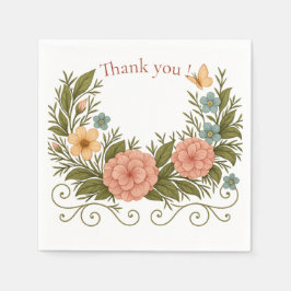 Thank You — Floral Half-Crown Paper Napkin スタンダードカクテルナプキン
