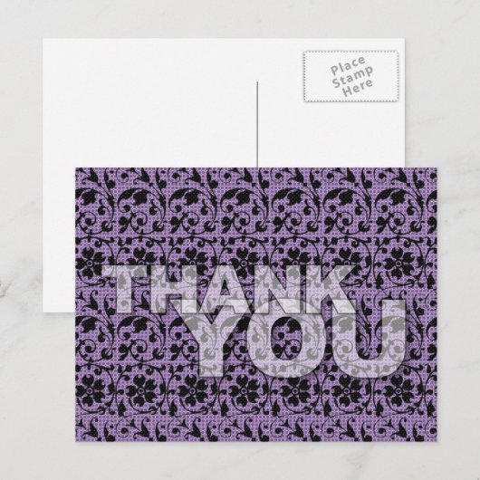 Thank You Floral Pattern Postcard Purple ポストカード (正面/裏面)